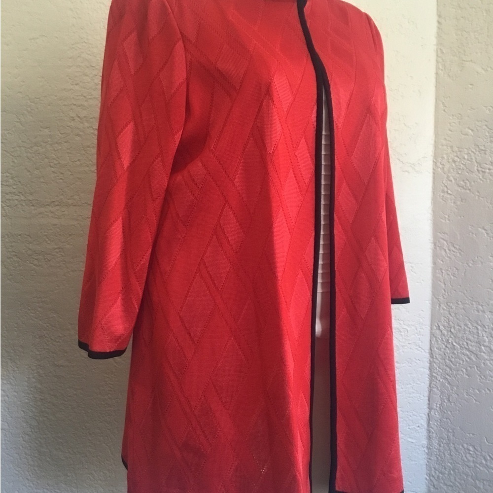 Misook RED/Black trim geometric design cardigan MED - Picture 3 of 9